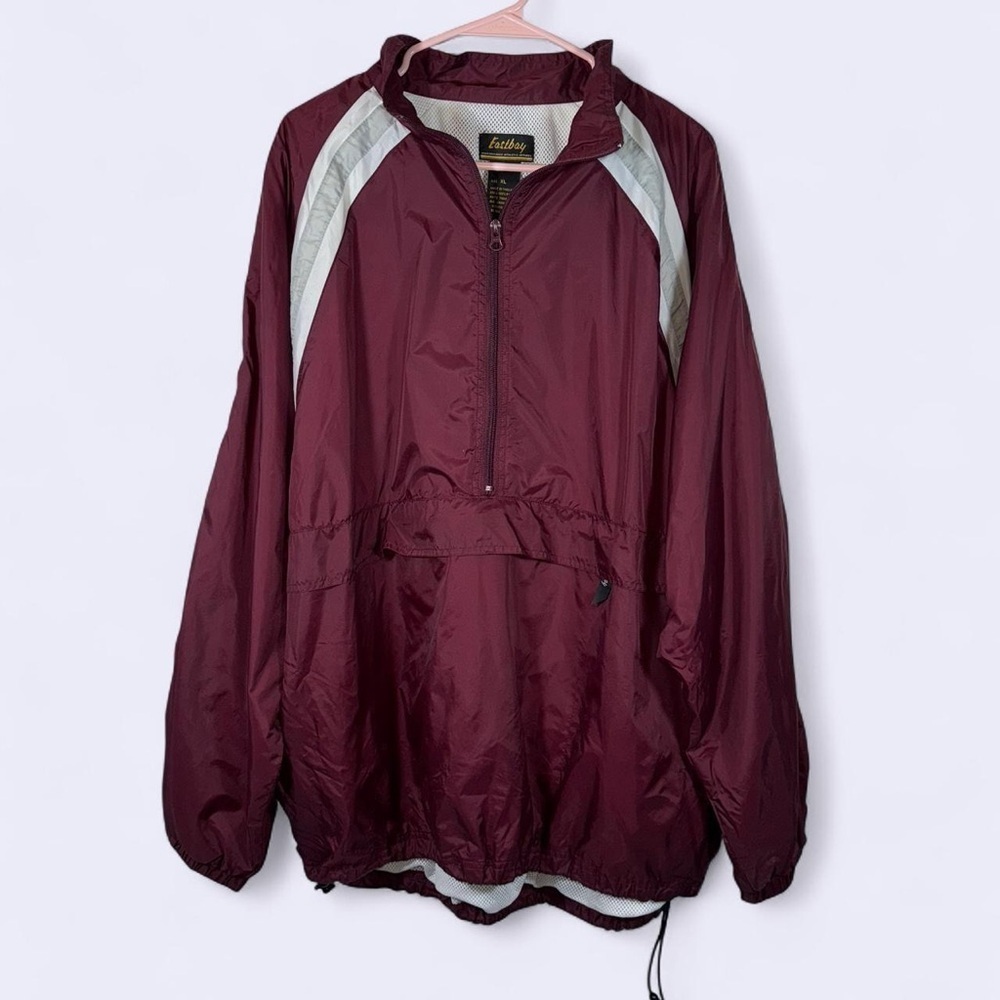 Vintage Eastbay Maroon White Windbreaker Pullover Jacket XL Mens Retro 90s Style